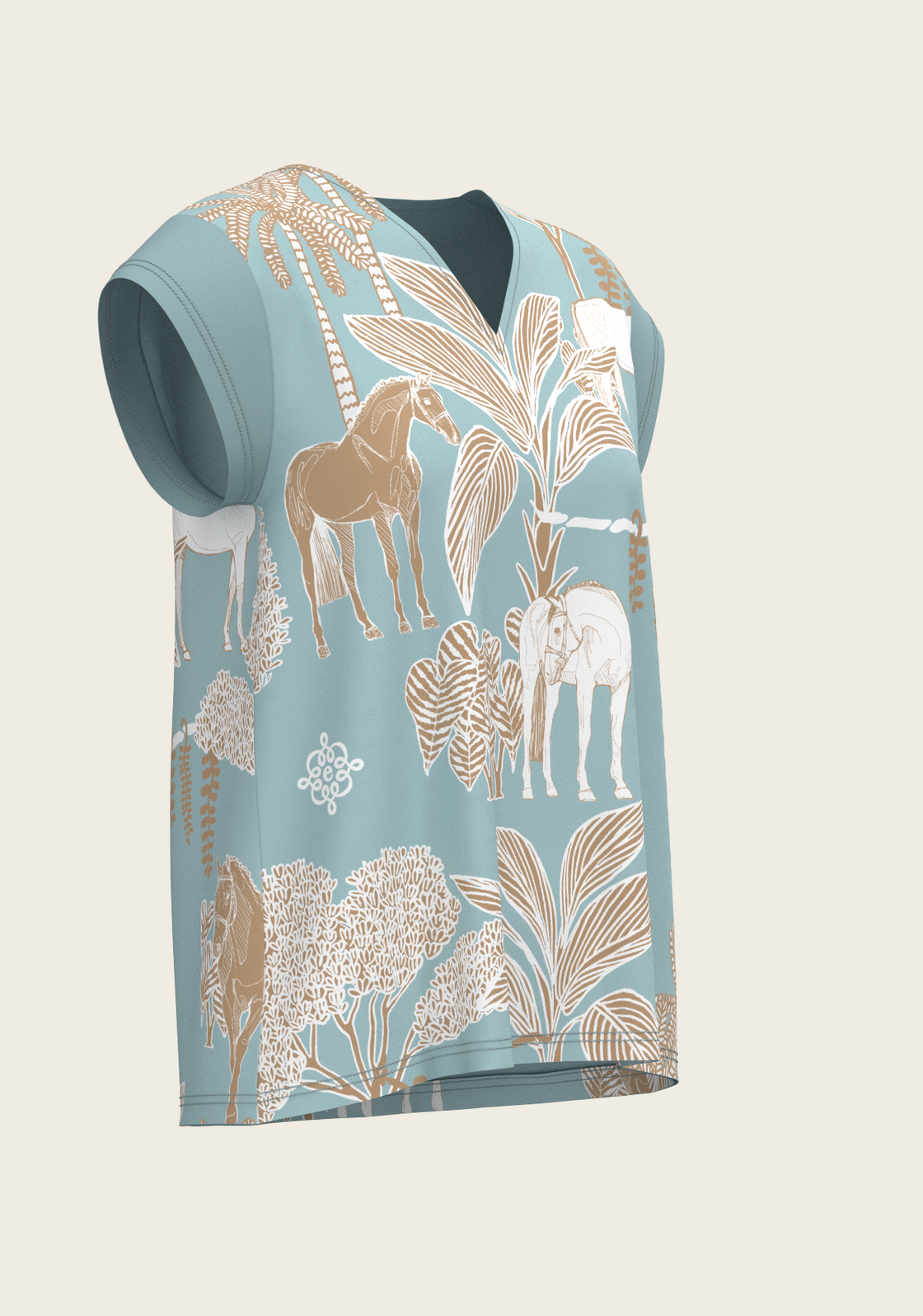 PRE ORDER • Island Horses on Sky Blue Loose Fitting V Neck Shirt