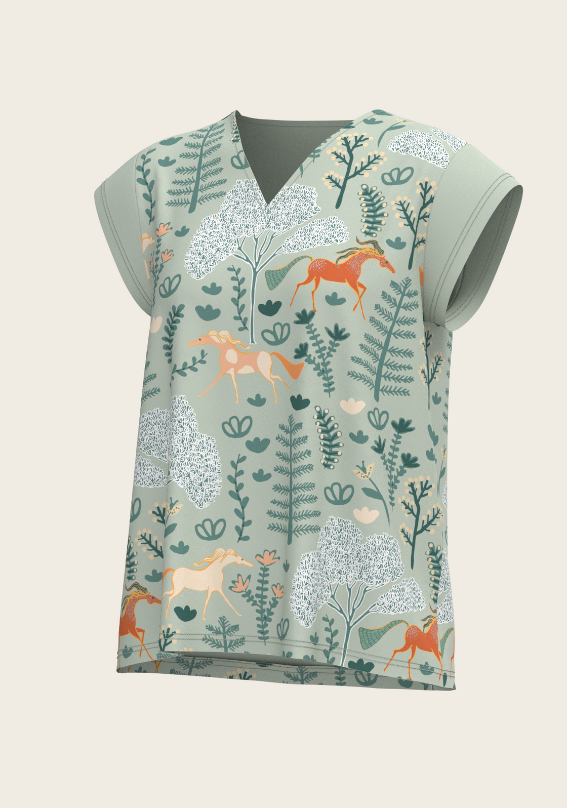 PRE ORDER • Forest on Lime Loose Fitting V Neck Shirt