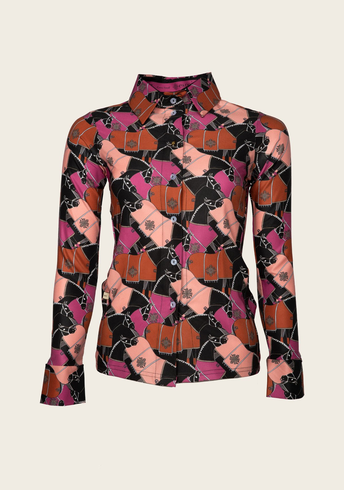 Espoir Lumiere Black Blanketed Horse  Ladies’ Button Shirt