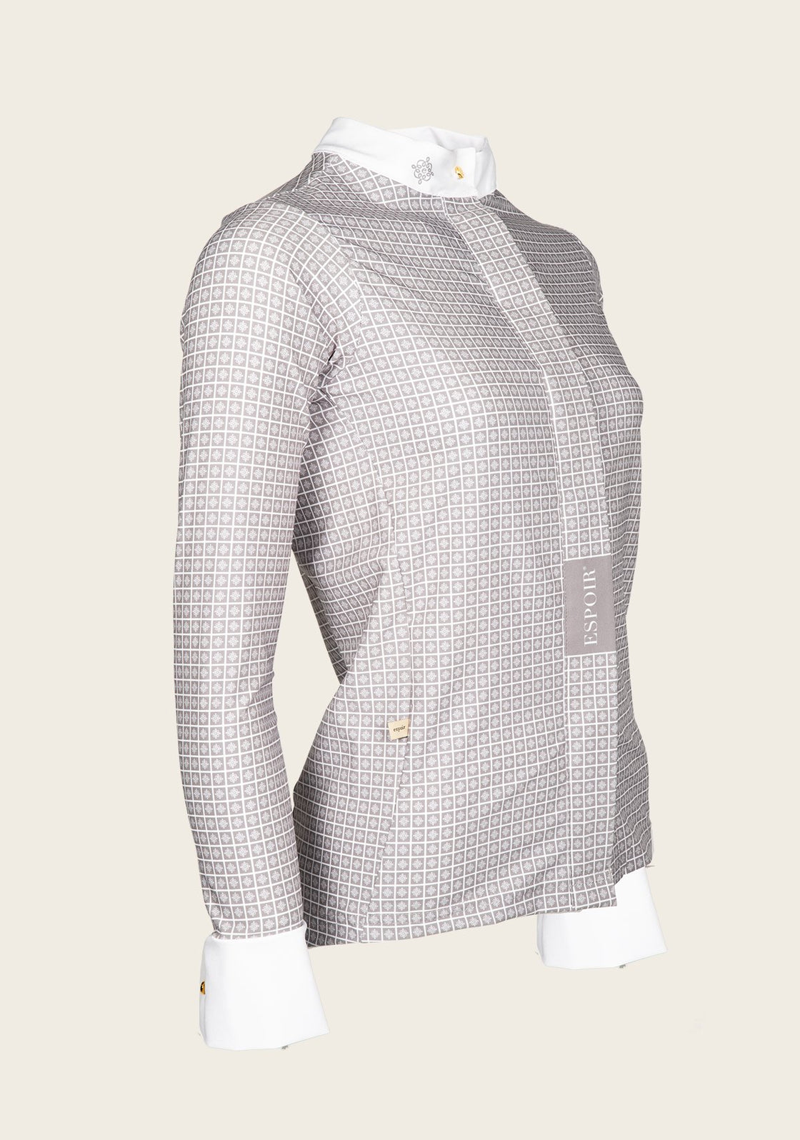 Espoir Lumiere Button Blocked Grey Pattern Show Shirt