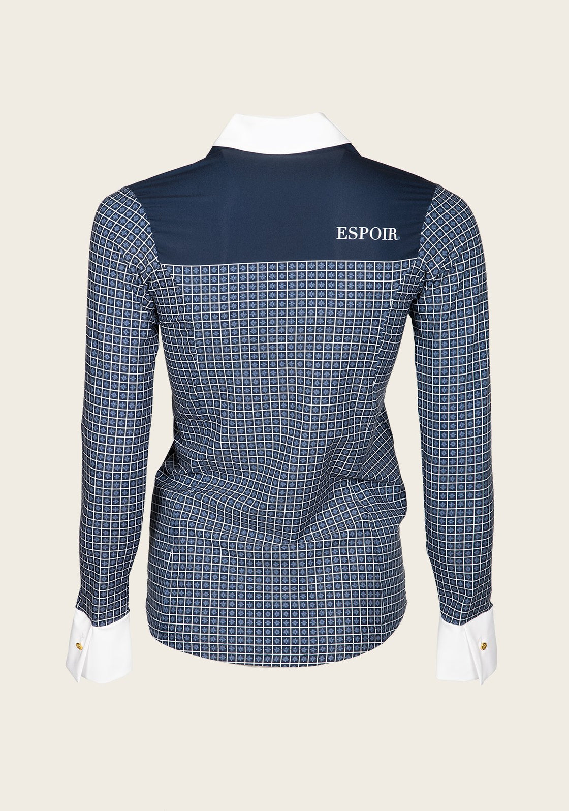 Espoir Lumiere Button Blocked Pattern Navy Show Shirt