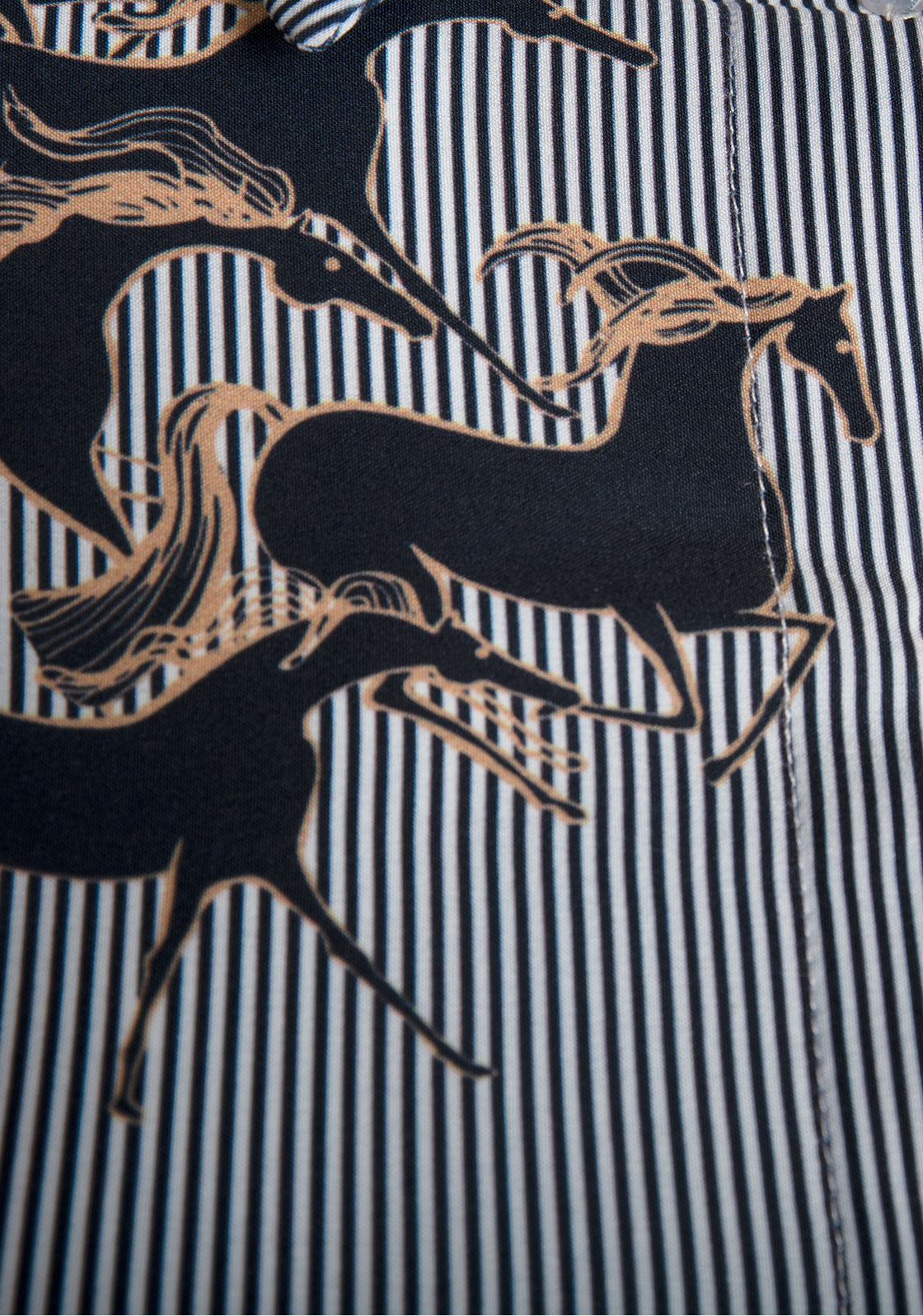 Running Horses Navy Ladies’ Button  Sun Shirt