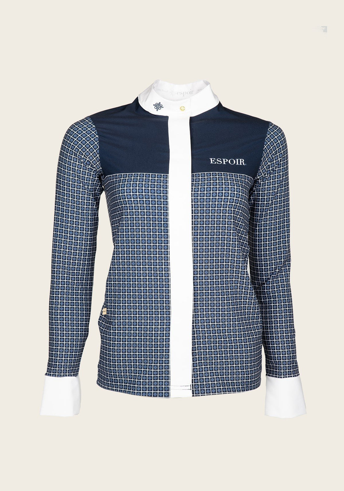 Espoir Lumiere Button Blocked Pattern Navy Show Shirt