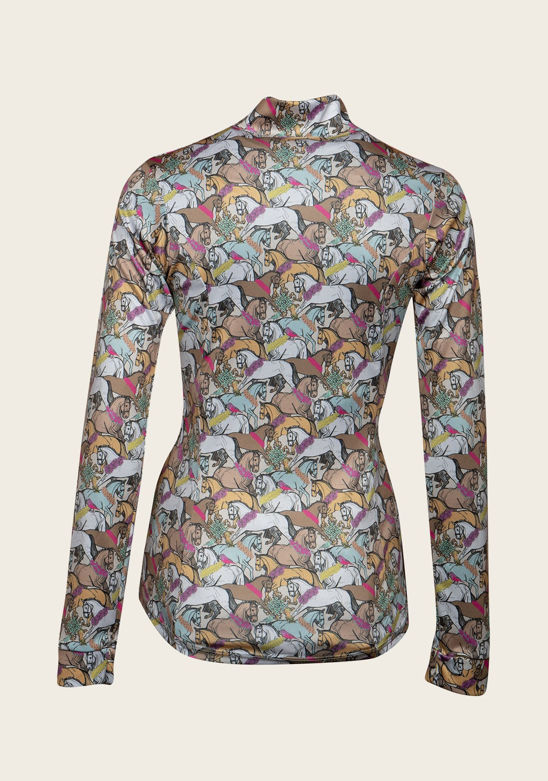 Espoir Flowered Horses Quarter Zip Sun Shirt