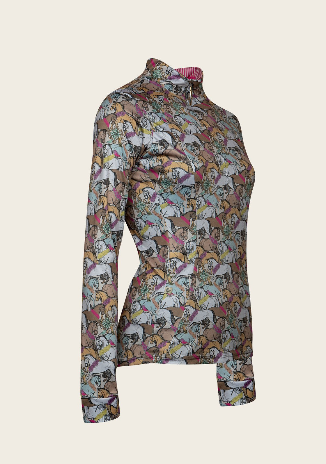 Espoir Flowered Horses Quarter Zip Sun Shirt