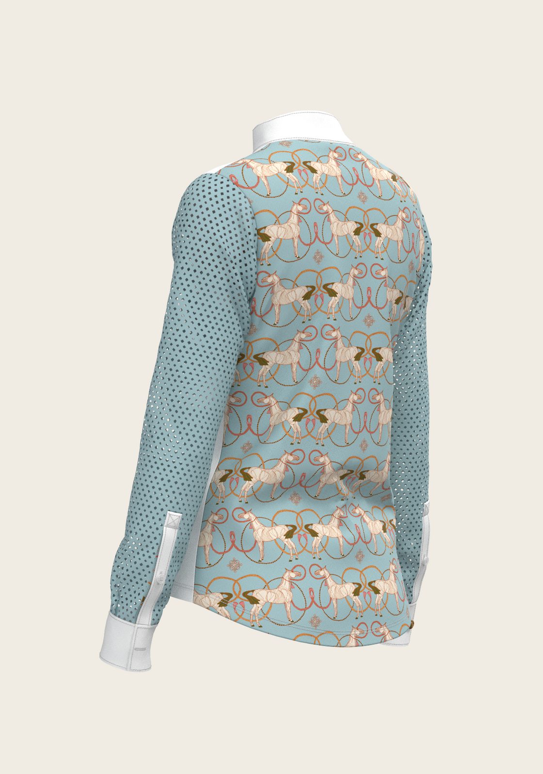 Roped Horses on Sky Blue Long Sleeve Show Shirt