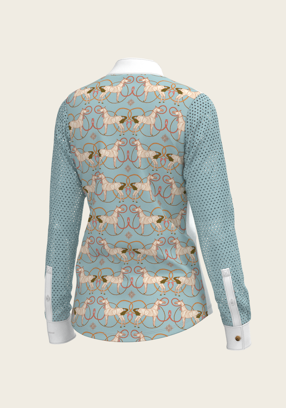 Roped Horses on Sky Blue Long Sleeve Show Shirt