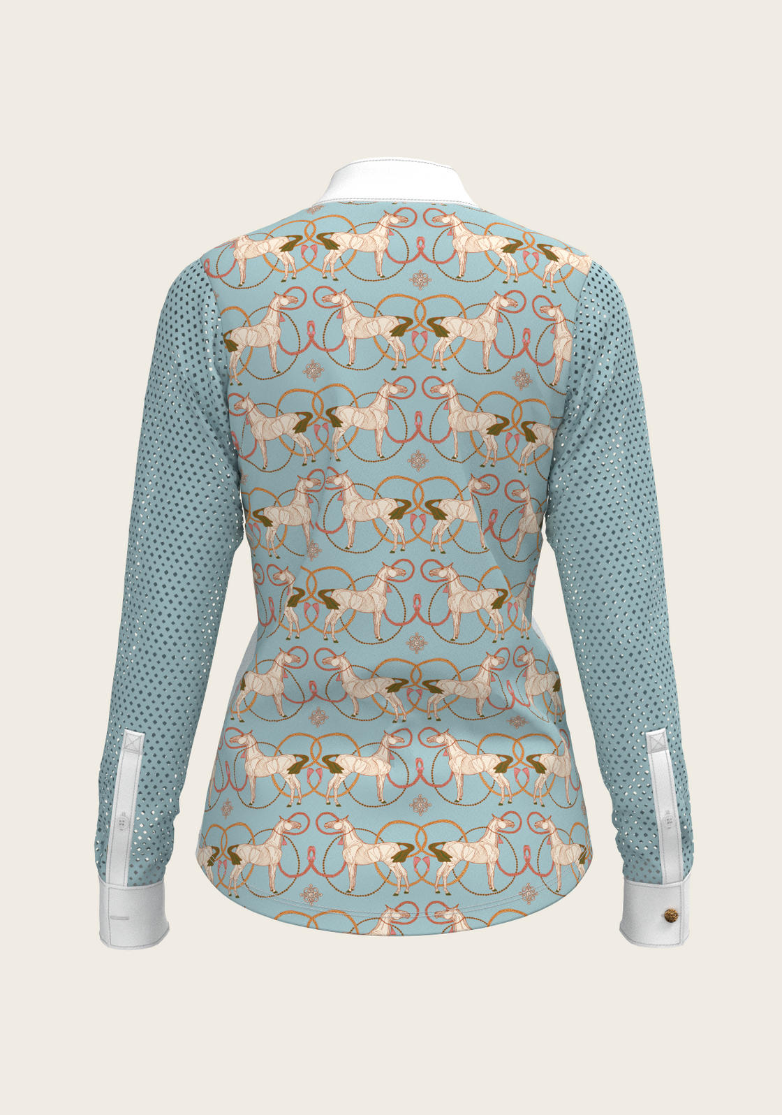 Roped Horses on Sky Blue Long Sleeve Show Shirt