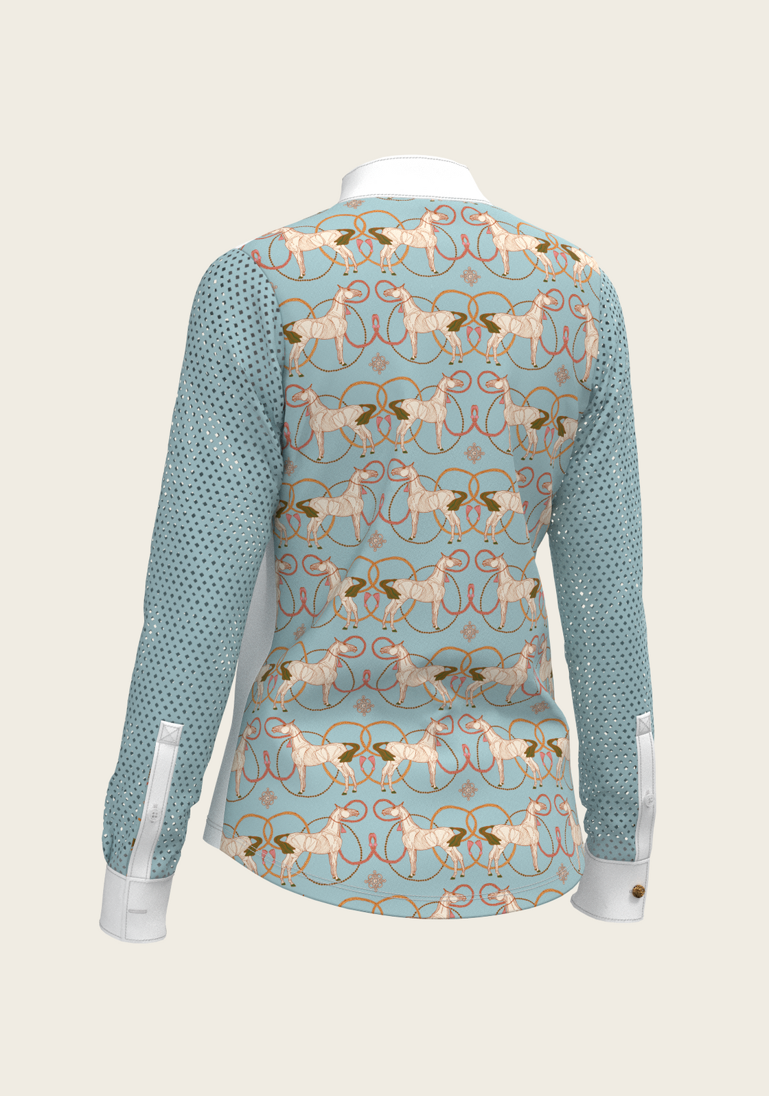 Roped Horses on Sky Blue Long Sleeve Show Shirt