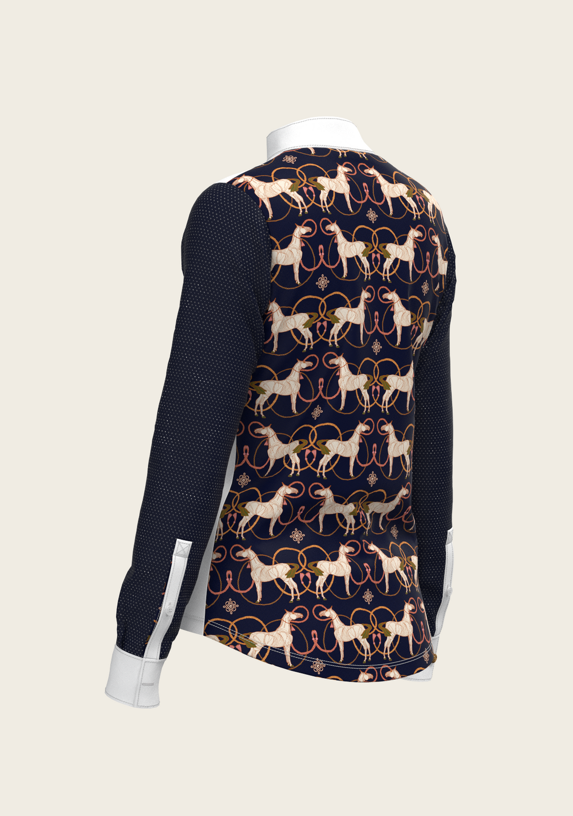 Roped Horses on Navy Long Sleeve Show Shirt