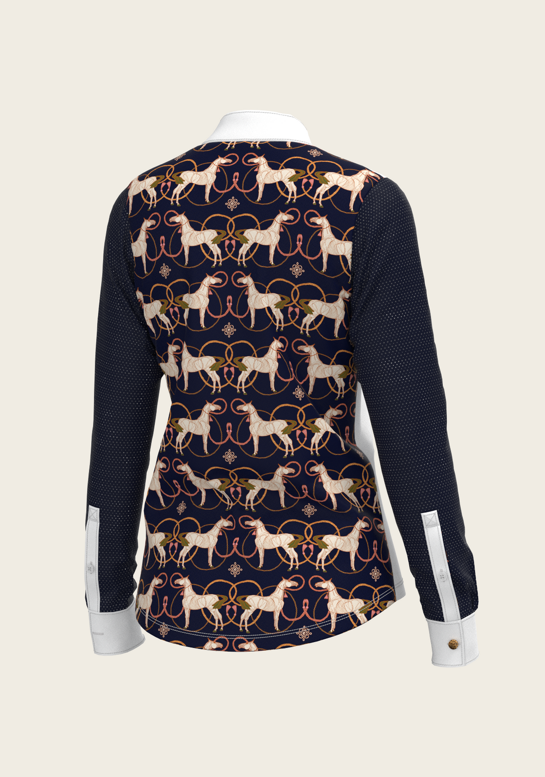 Roped Horses on Navy Long Sleeve Show Shirt