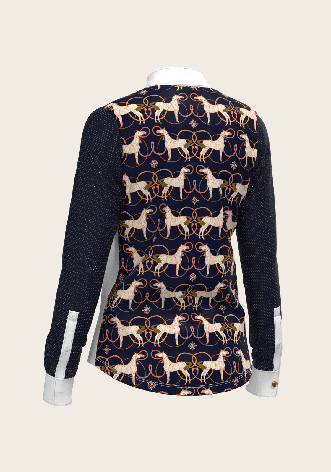 Roped Horses on Navy Long Sleeve Show Shirt