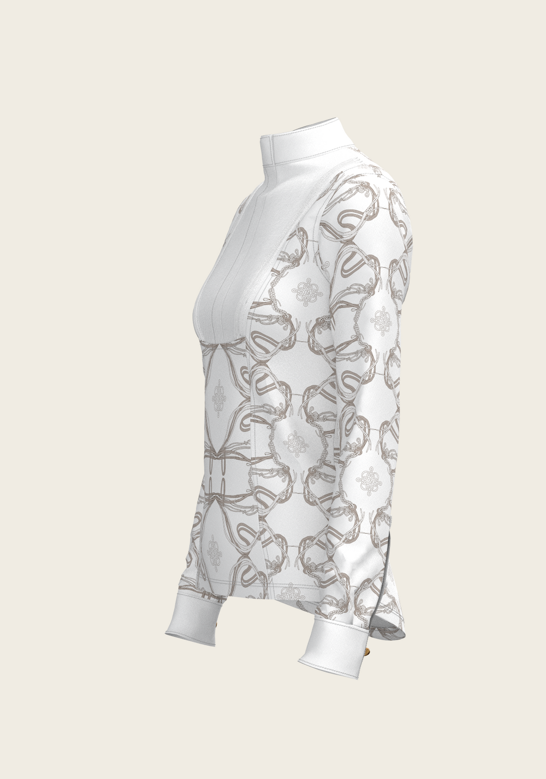 Short Pleated Roped Bridles on White Long Sleeve Show Shirt