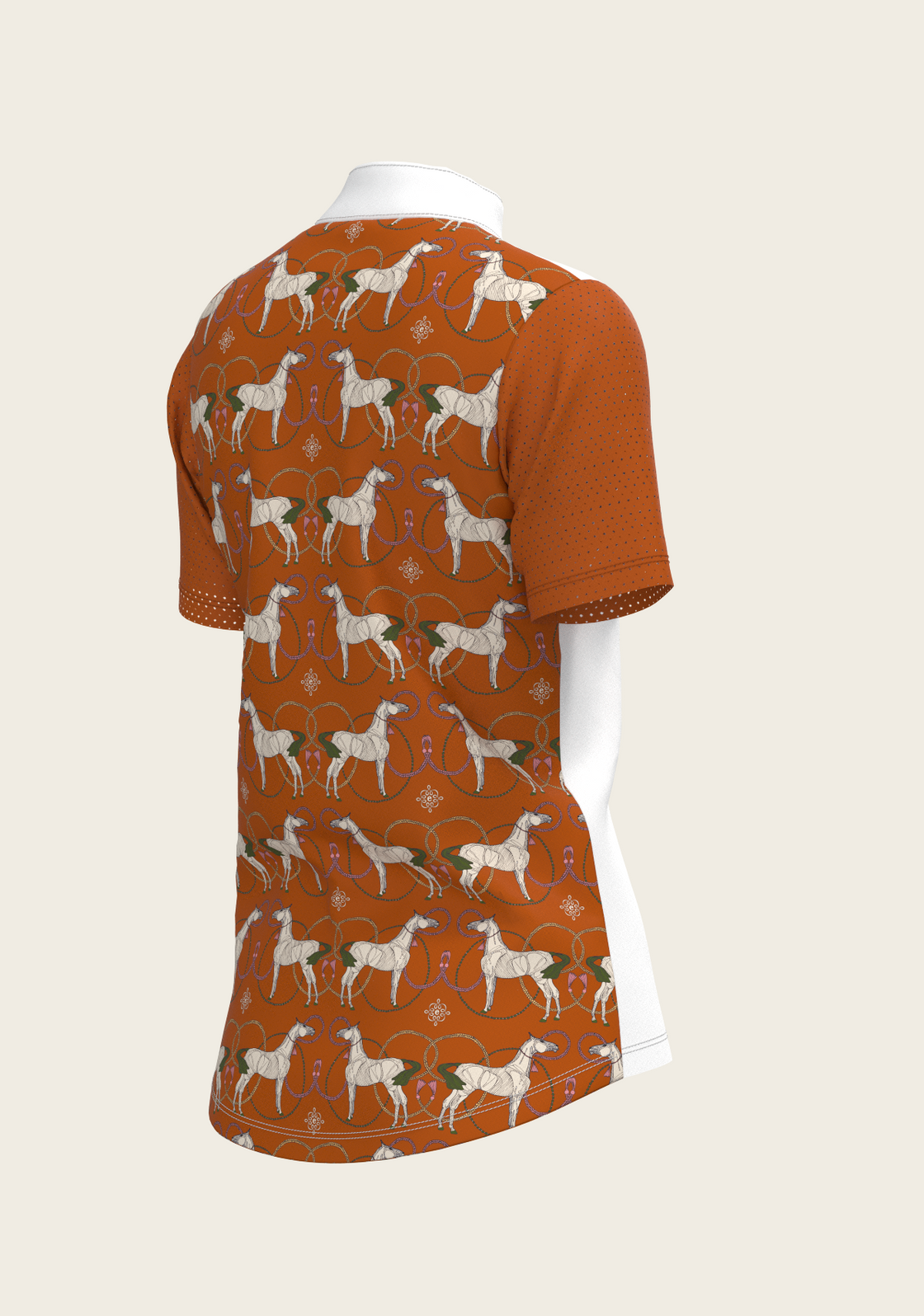 Roped Horses on Tan Short Sleeve Show Shirt