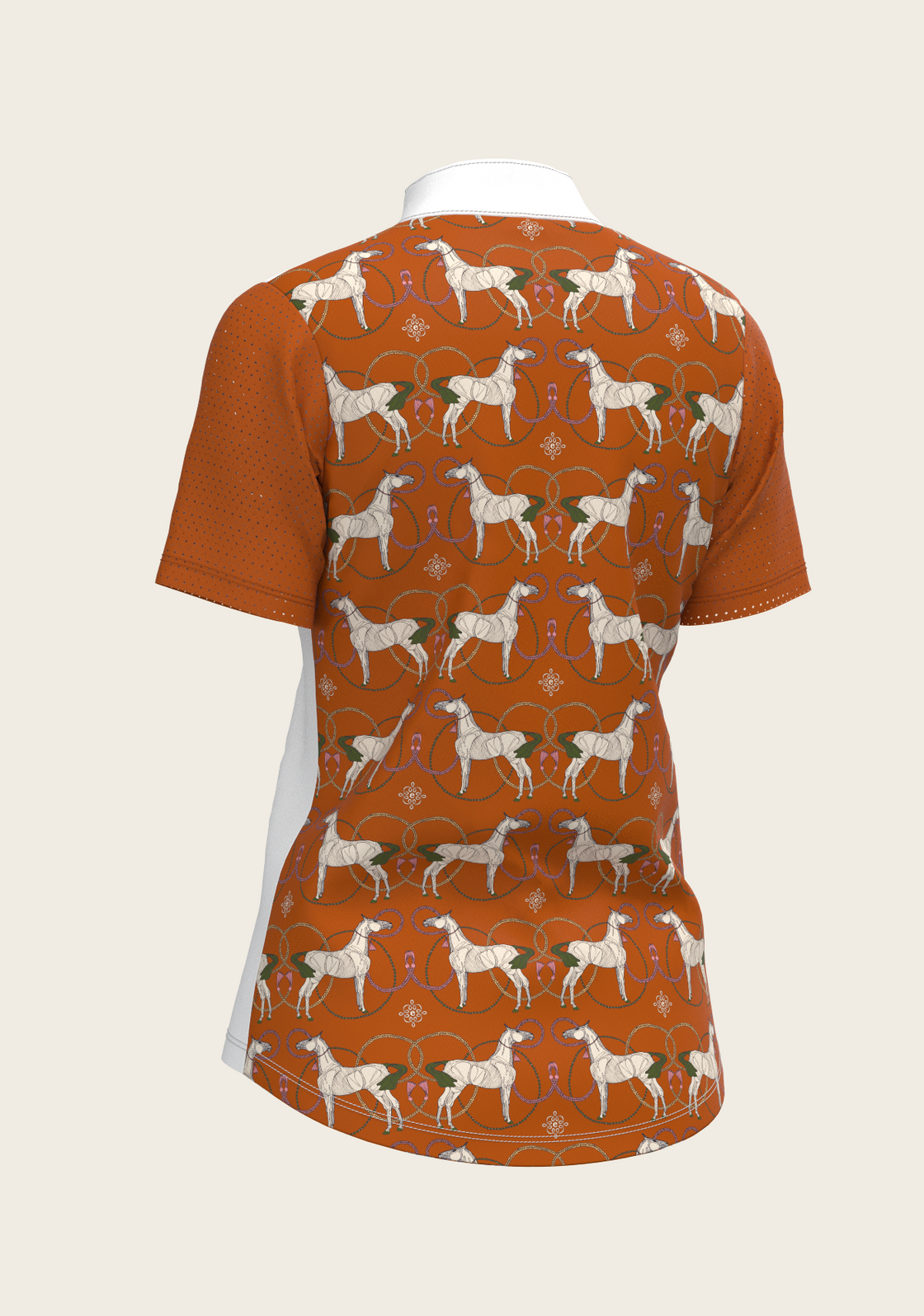 Roped Horses on Tan Short Sleeve Show Shirt