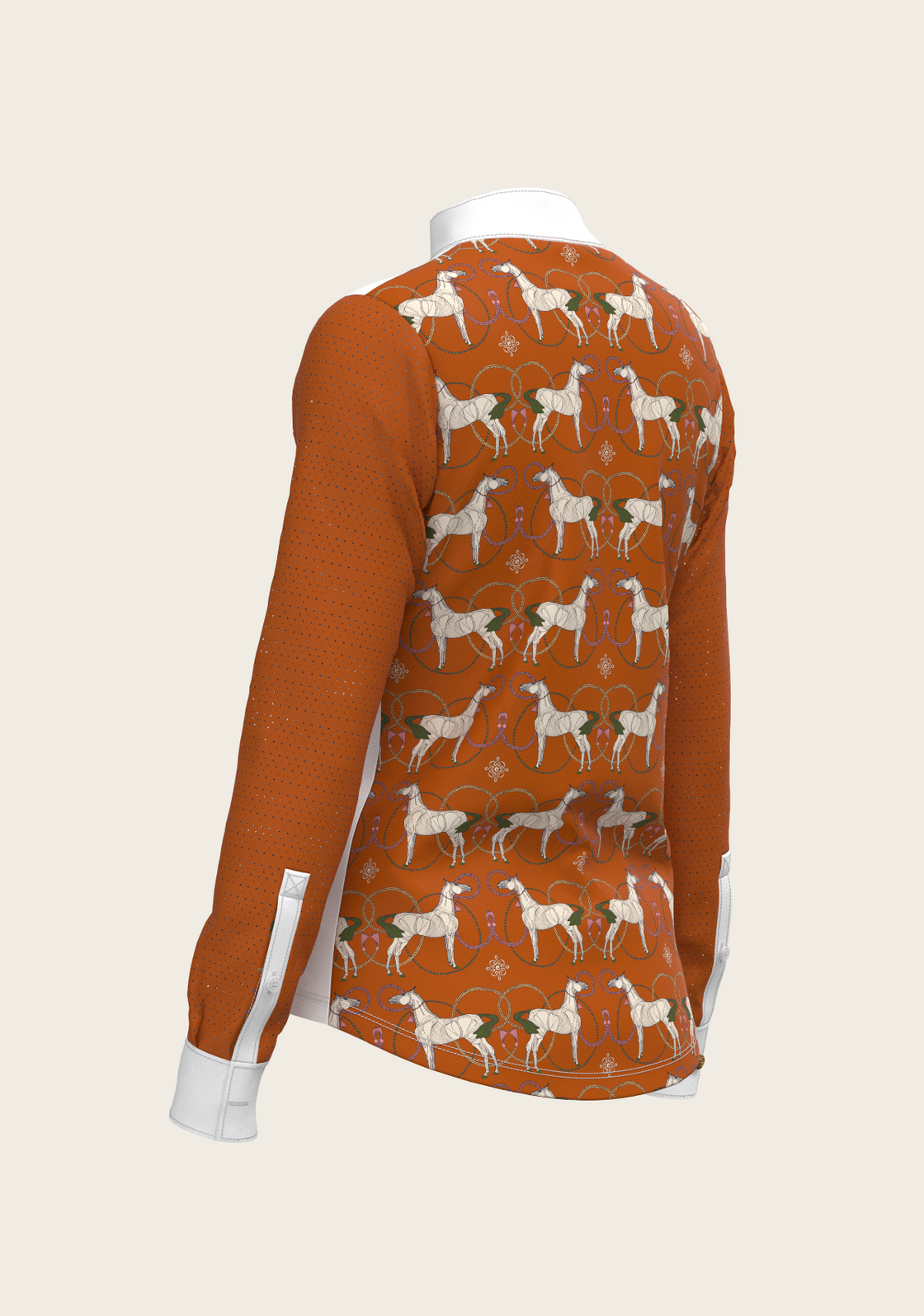 Roped Horses on Tan Long Sleeve Show Shirt