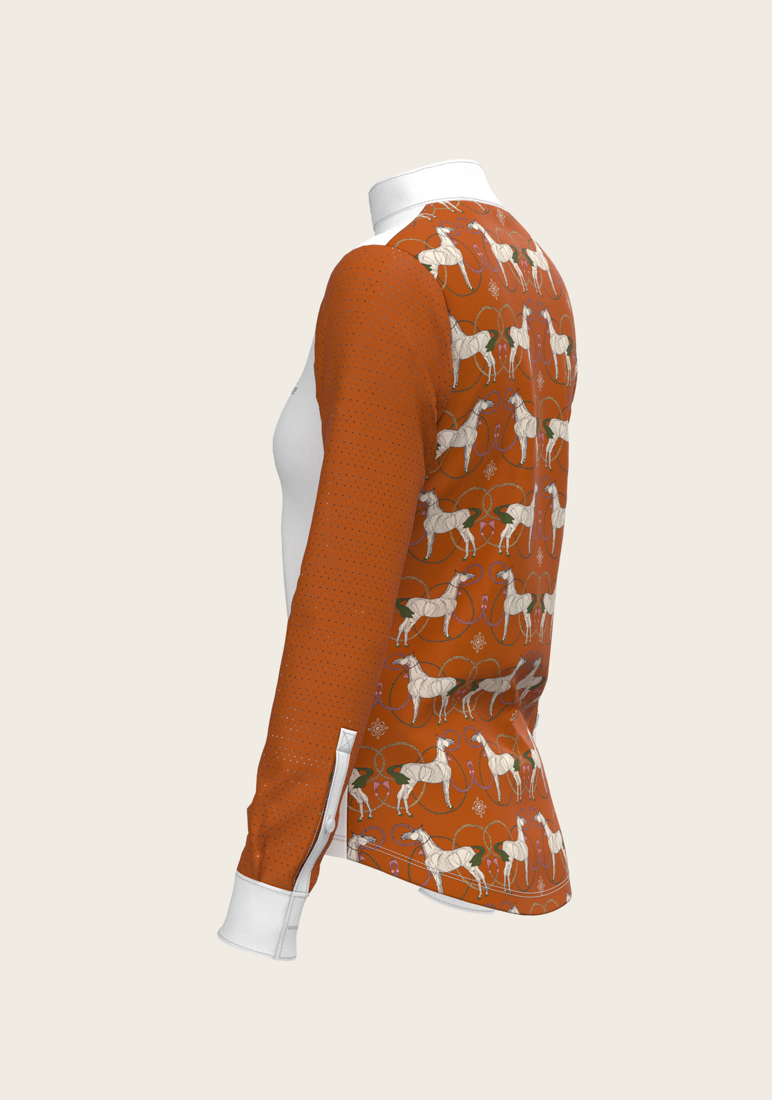 Roped Horses on Tan Long Sleeve Show Shirt