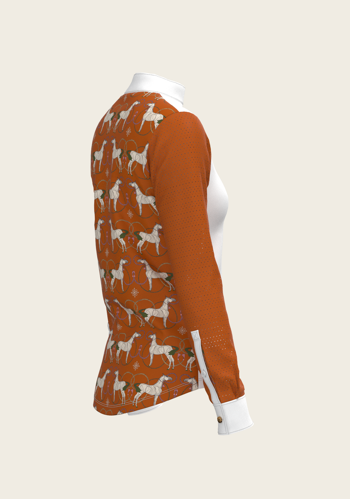 Roped Horses on Tan Long Sleeve Show Shirt