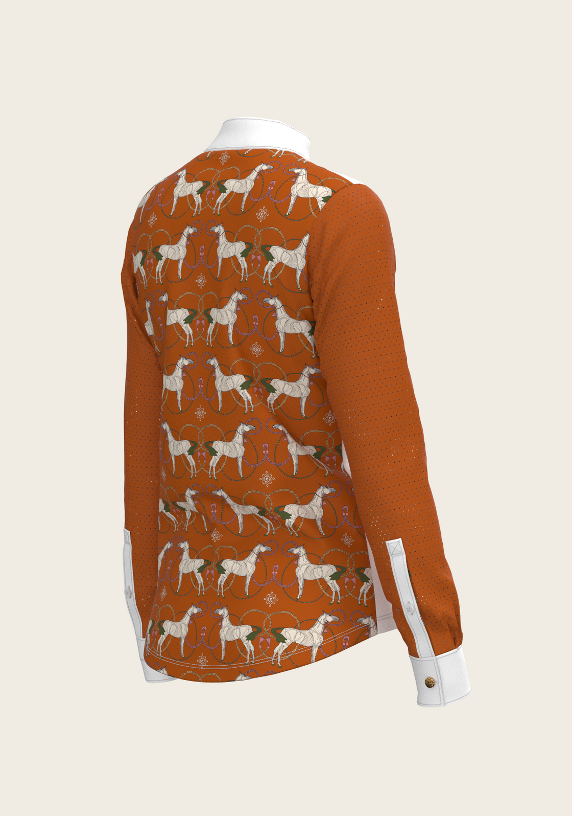 Roped Horses on Tan Long Sleeve Show Shirt