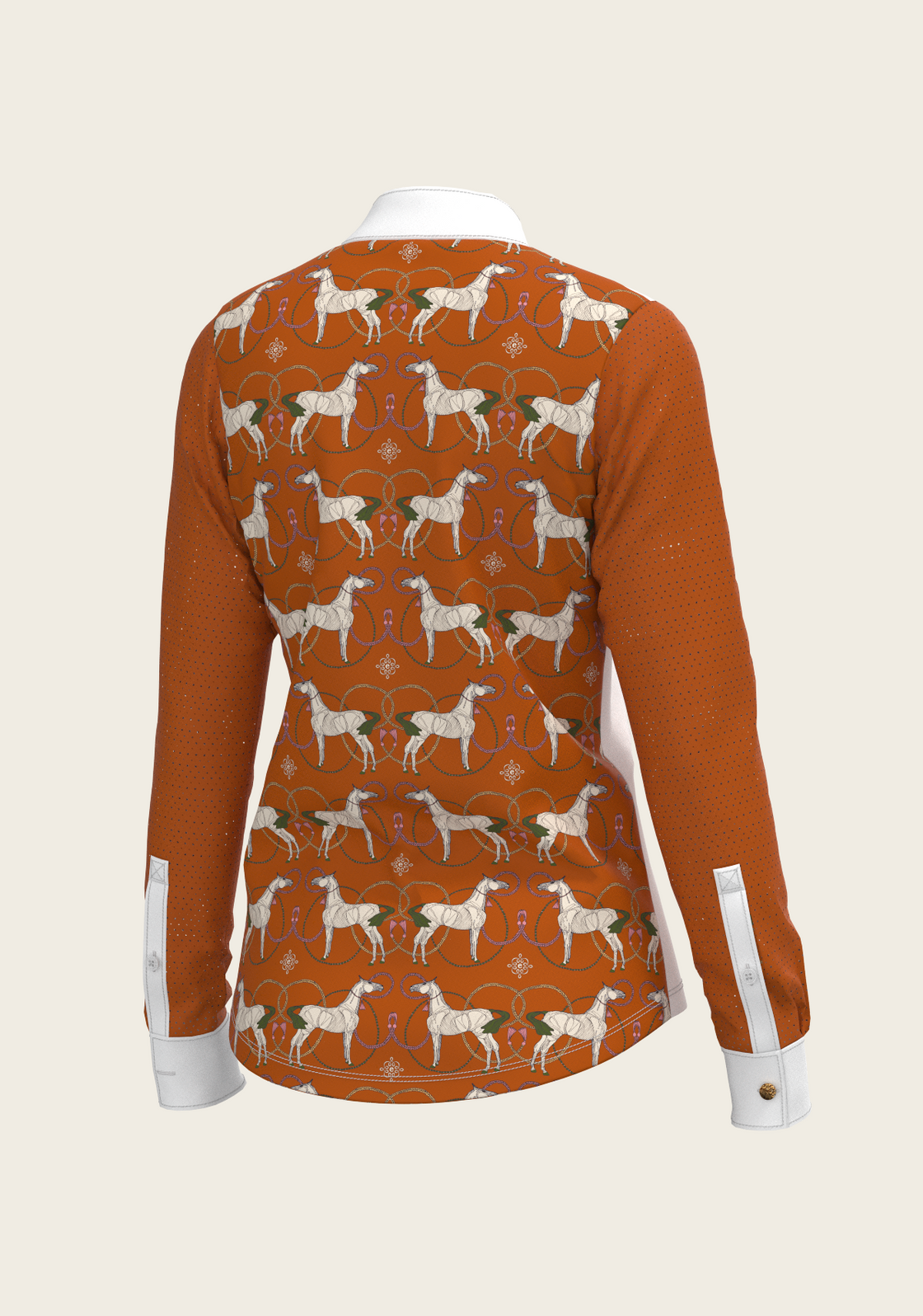 Roped Horses on Tan Long Sleeve Show Shirt