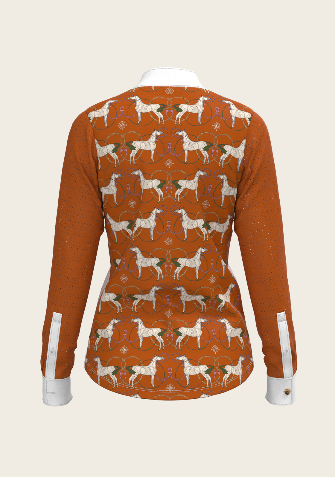 Roped Horses on Tan Long Sleeve Show Shirt