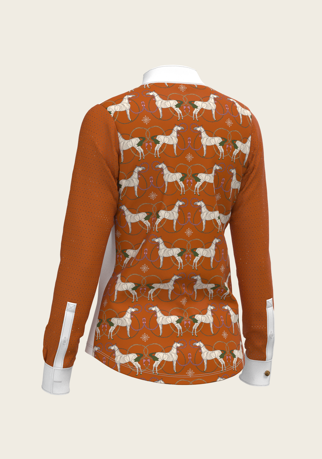 Roped Horses on Tan Long Sleeve Show Shirt