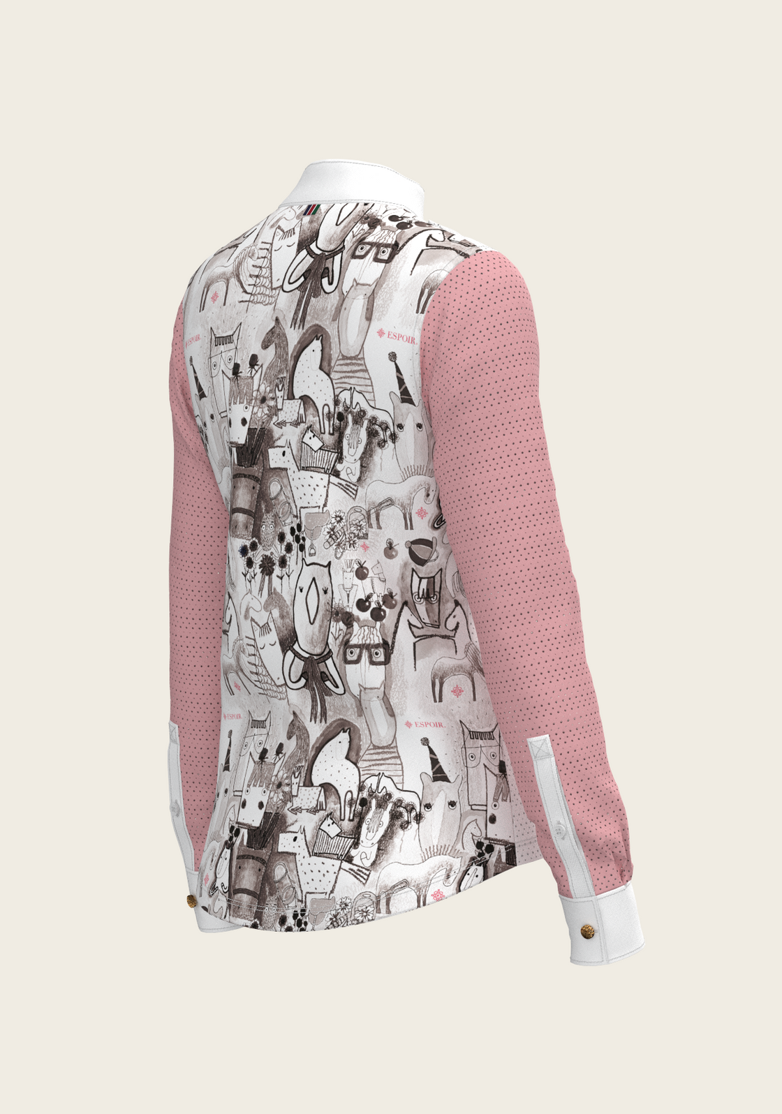 The Horse Fair Monochrome Short Pleated with Rose Long Sleeve Show Shirt