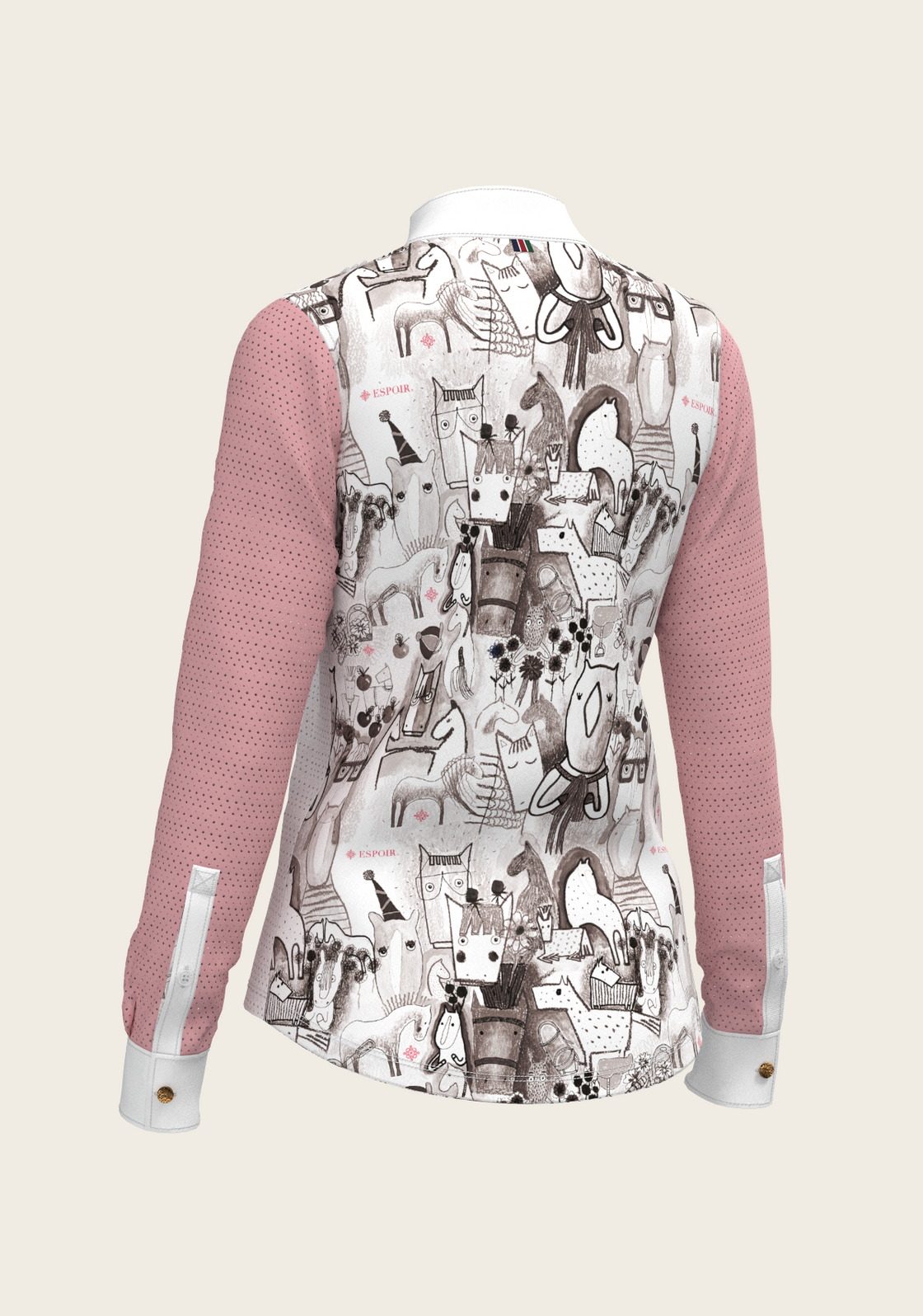 The Horse Fair Monochrome Short Pleated with Rose Long Sleeve Show Shirt