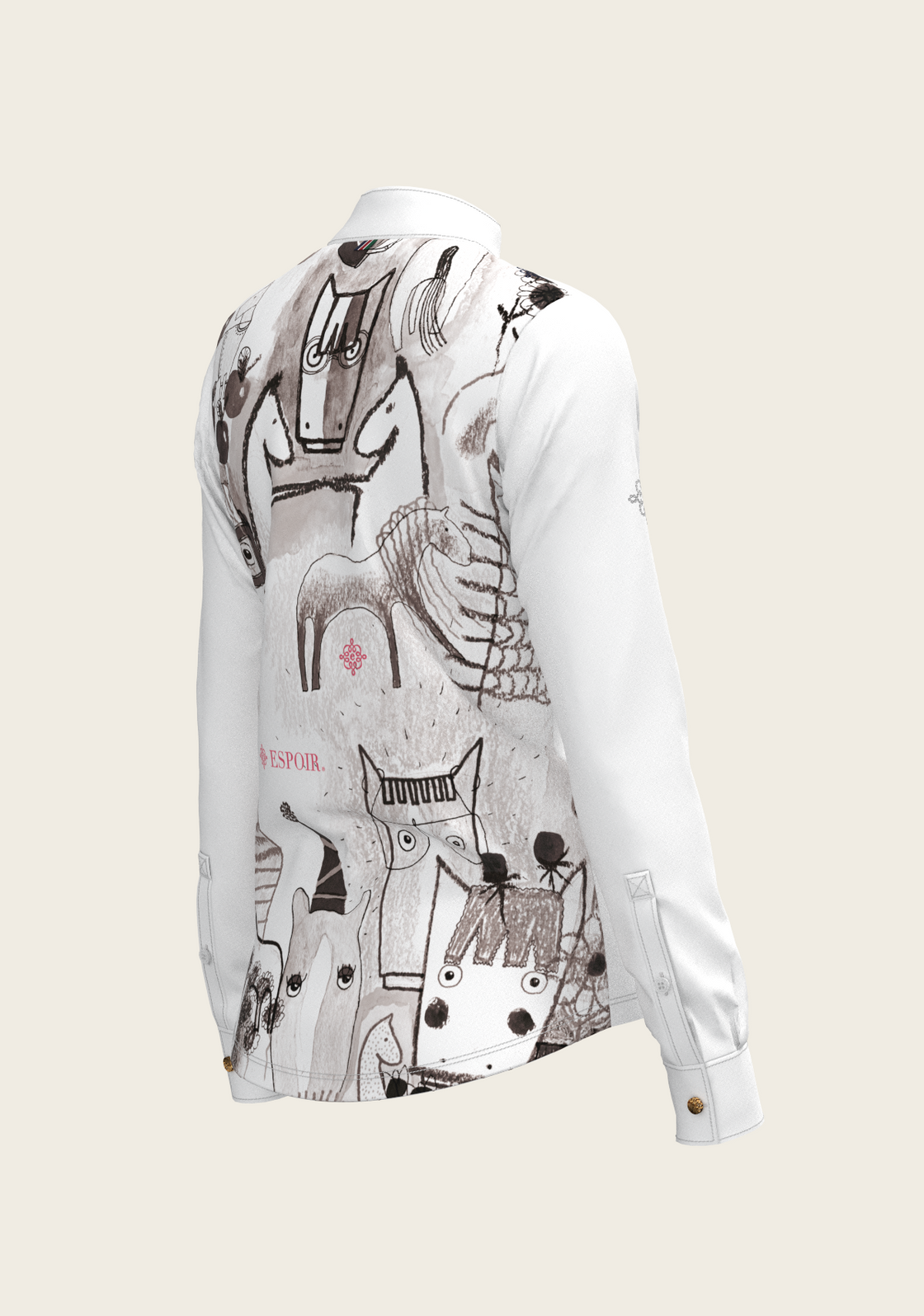 The Horse Fair Monochrome Long Pleated Long Sleeve Sleeve Show Shirt