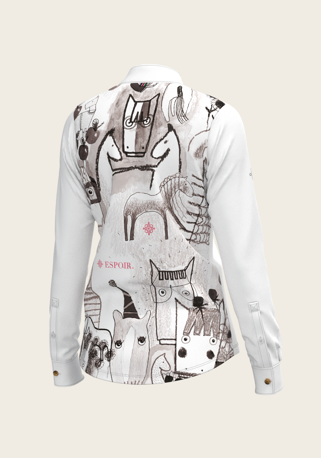 The Horse Fair Monochrome Long Pleated Long Sleeve Sleeve Show Shirt