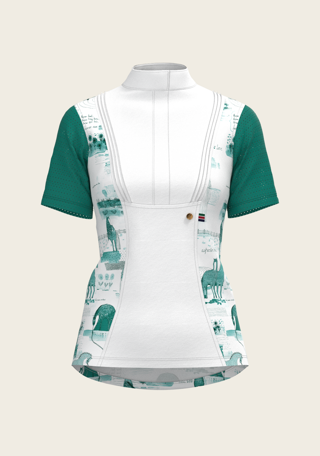 Daydreaming Horses in Green Short Pleated Short Sleeve Show Shirt