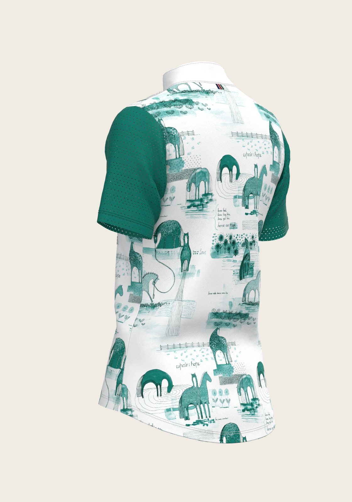 Daydreaming Horses in Green Short Pleated Short Sleeve Show Shirt