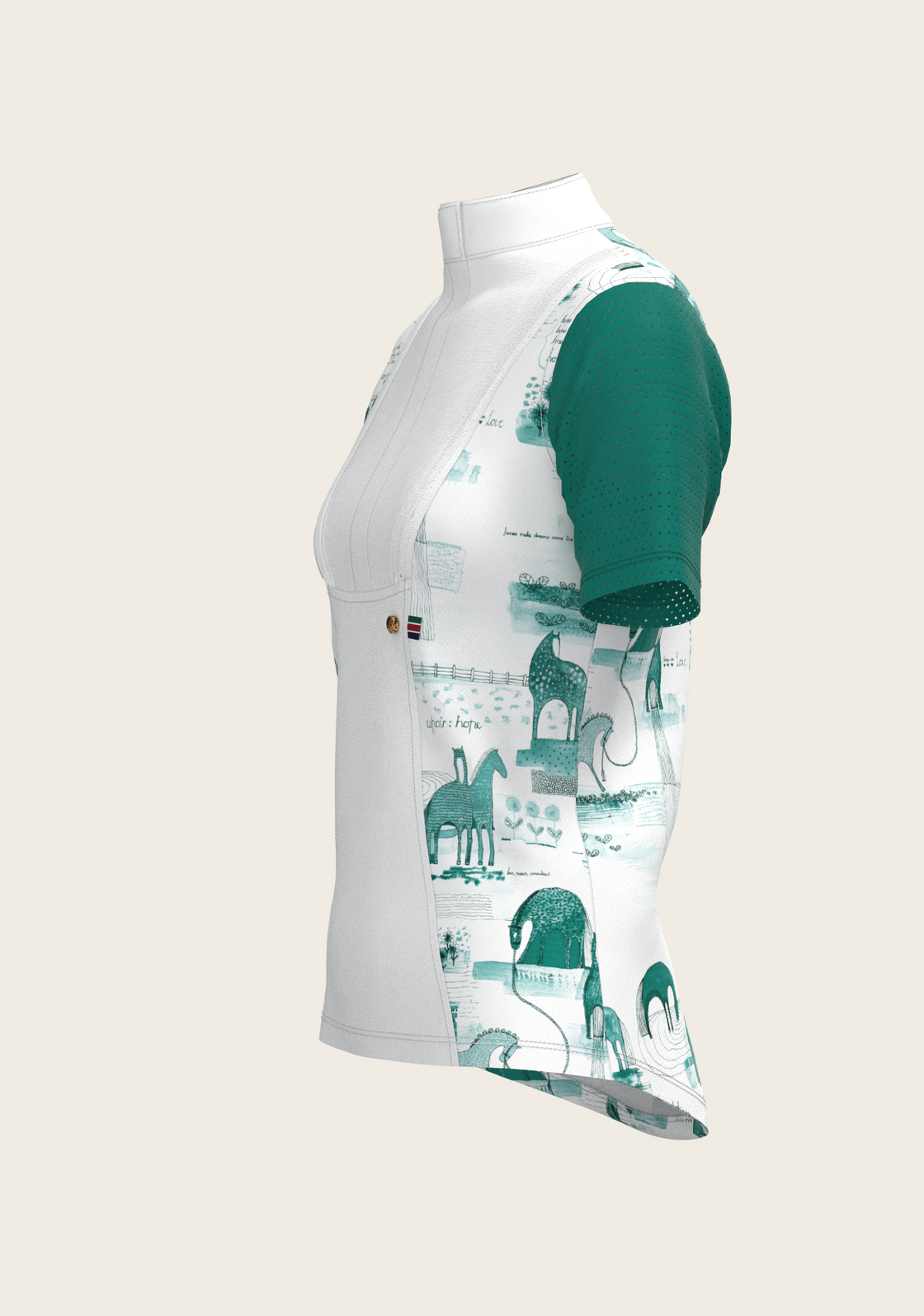 Daydreaming Horses in Green Short Pleated Short Sleeve Show Shirt