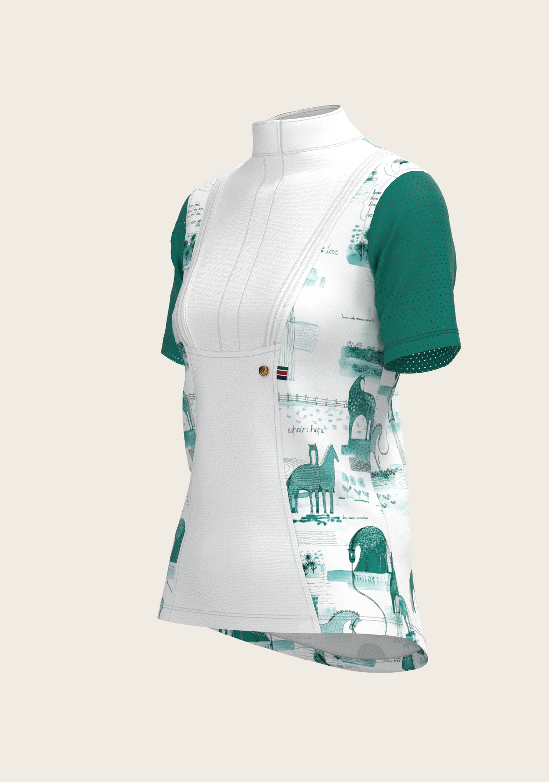 Daydreaming Horses in Green Short Pleated Short Sleeve Show Shirt