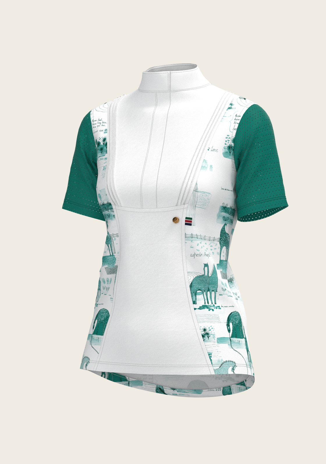 Daydreaming Horses in Green Short Pleated Short Sleeve Show Shirt