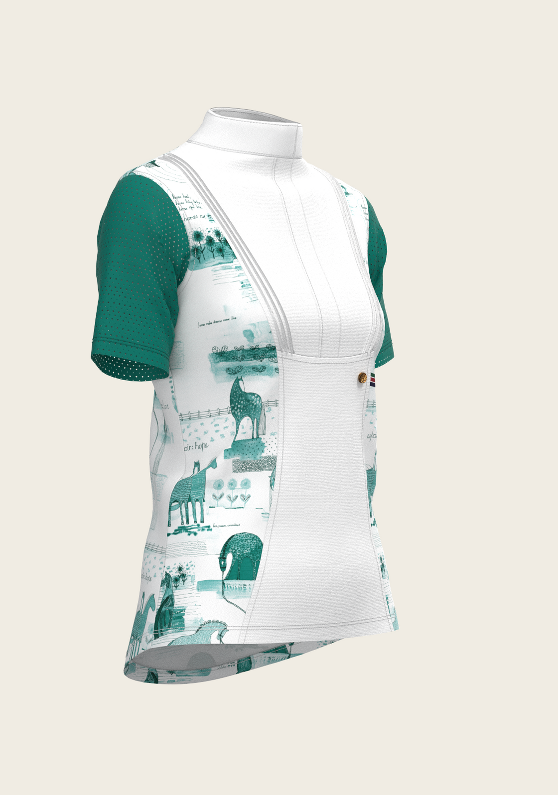 Daydreaming Horses in Green Short Pleated Short Sleeve Show Shirt