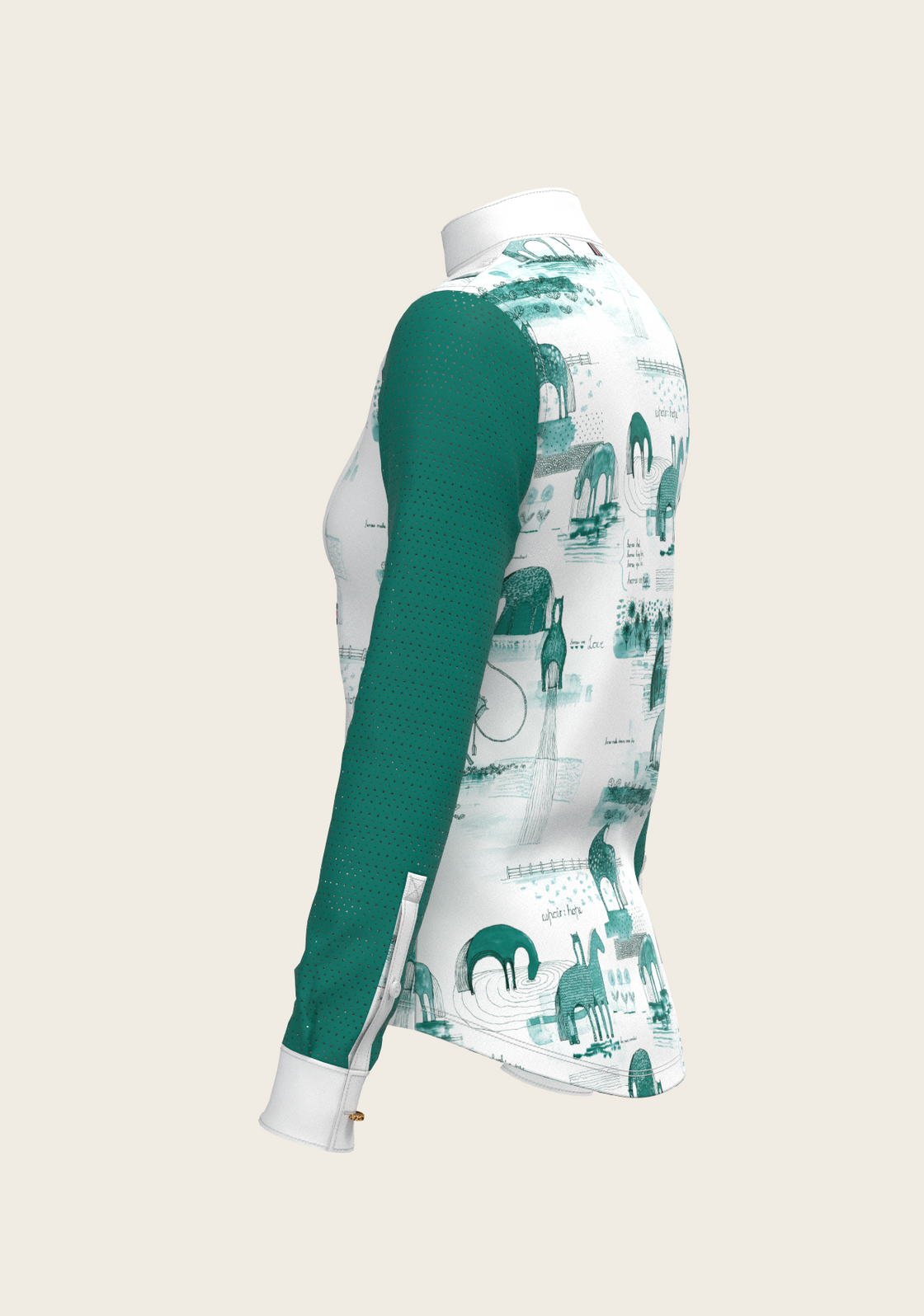 Daydreaming Horses in Green Short Pleated Long Sleeve Show Shirt