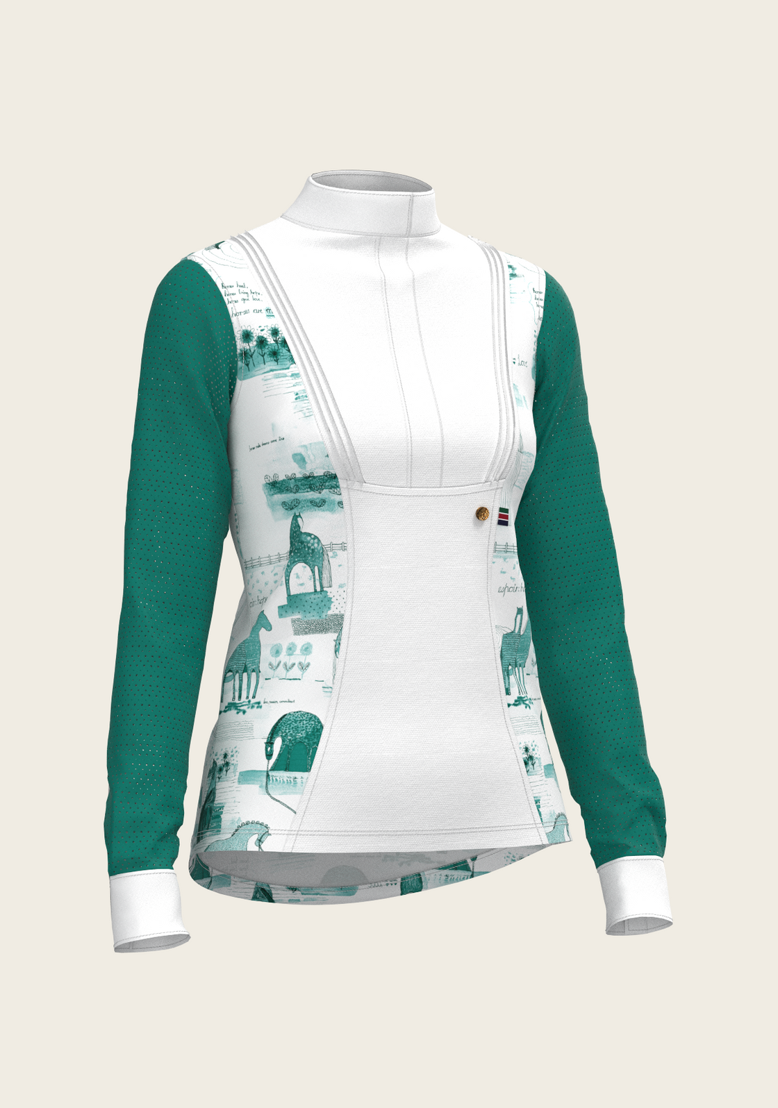 Daydreaming Horses in Green Short Pleated Long Sleeve Show Shirt