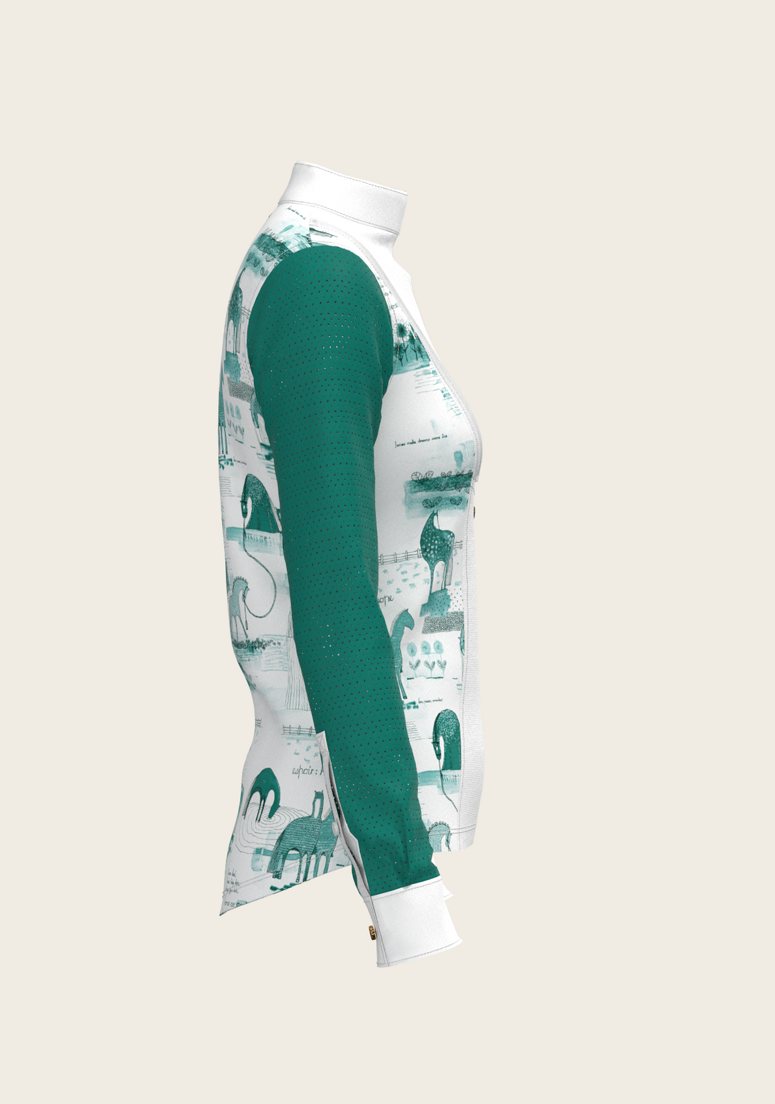 Daydreaming Horses in Green Short Pleated Long Sleeve Show Shirt