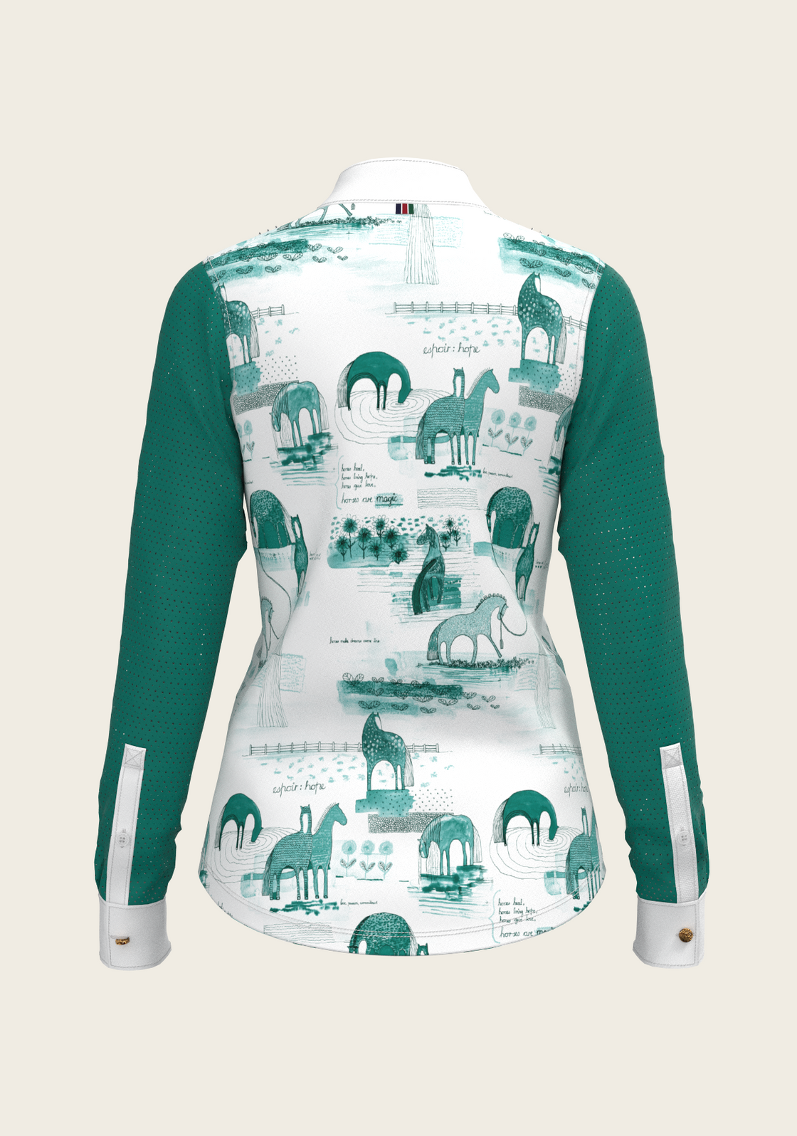 Daydreaming Horses in Green Short Pleated Long Sleeve Show Shirt