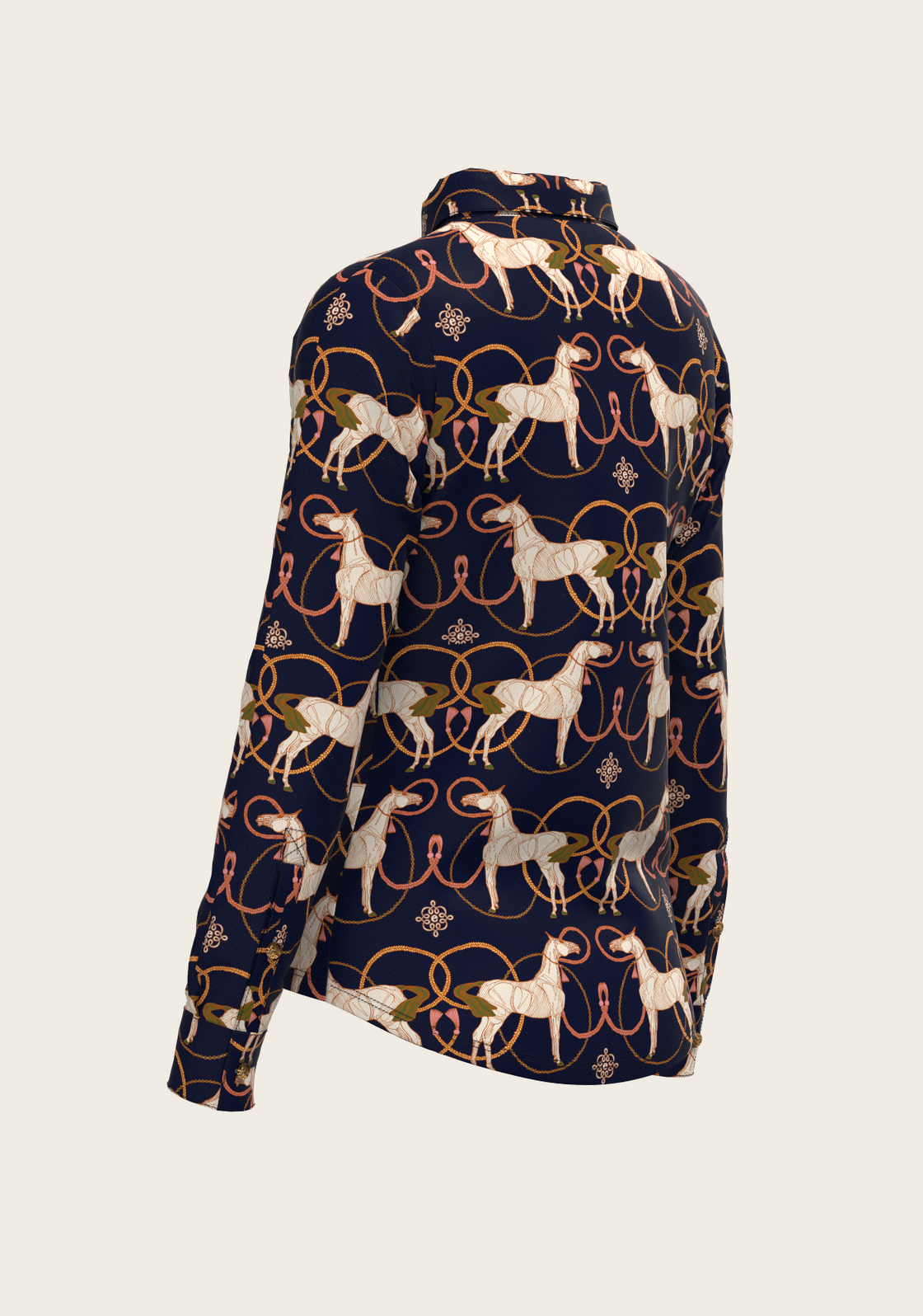 Roped Horses on Navy Ladies Button Shirt