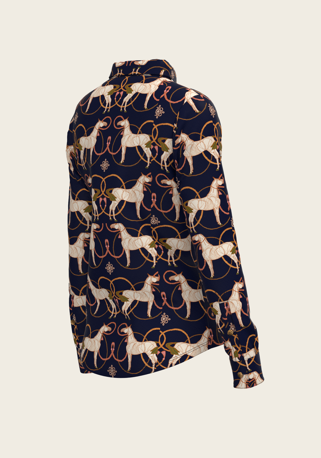 Roped Horses on Navy Ladies Button Shirt
