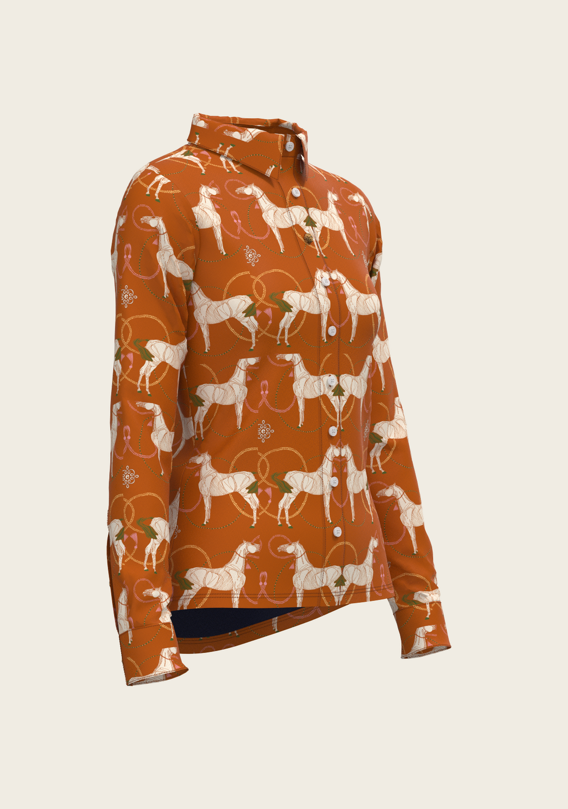 Roped Horses on Tan Ladies Button Shirt