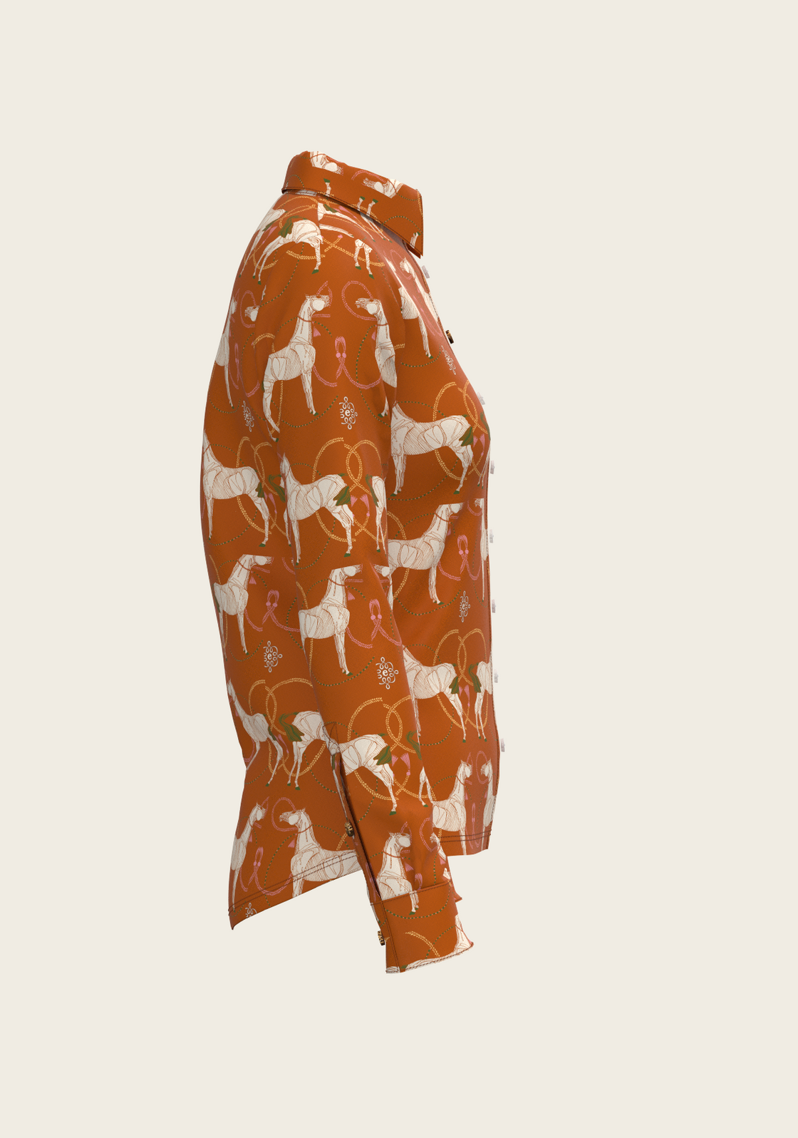 Roped Horses on Tan Ladies Button Shirt