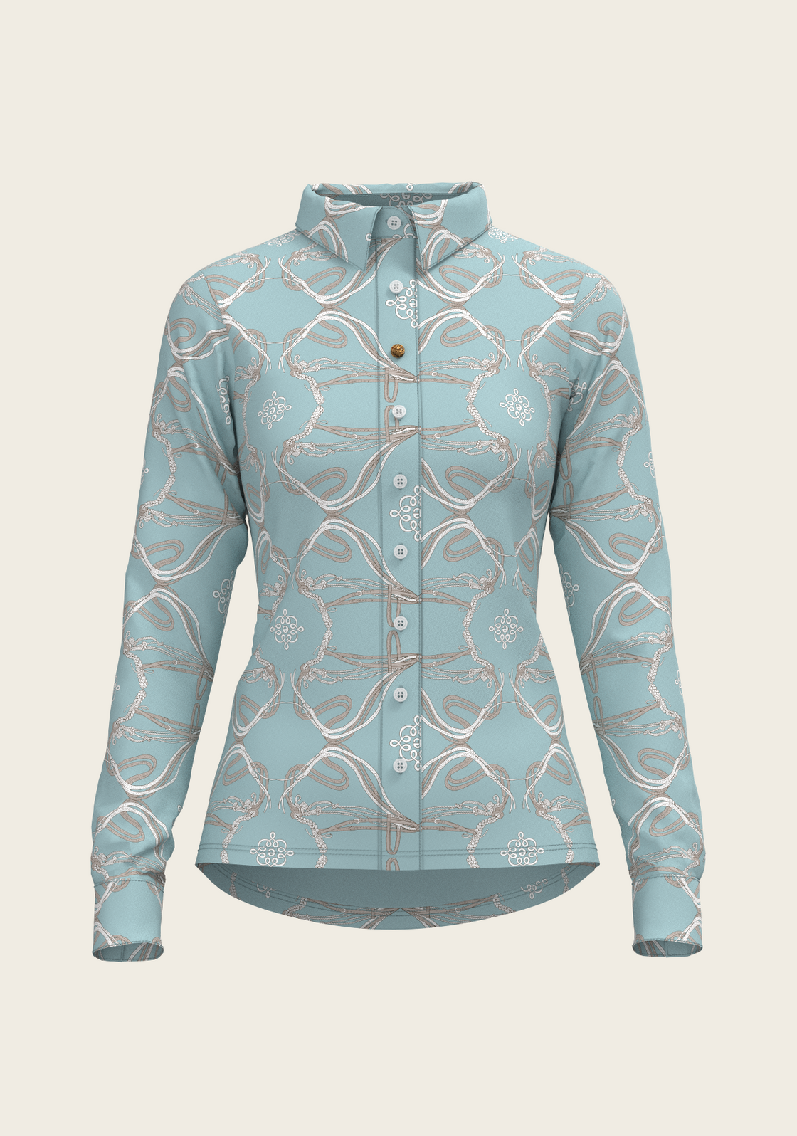 Roped Bridles on Sky Blue Ladies Button Shirt