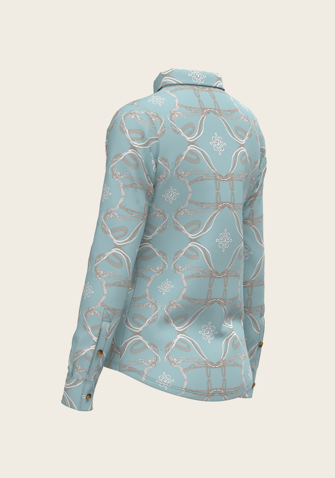 Roped Bridles on Sky Blue Ladies Button Shirt