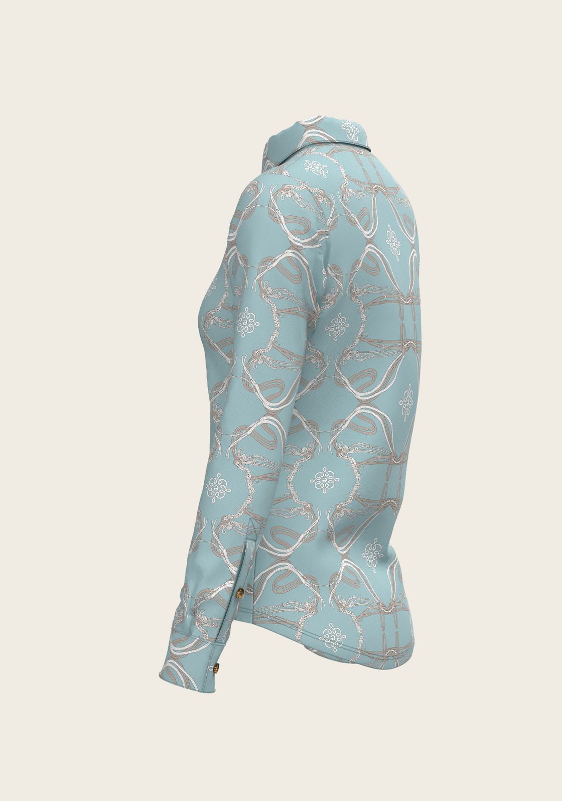 Roped Bridles on Sky Blue Ladies Button Shirt