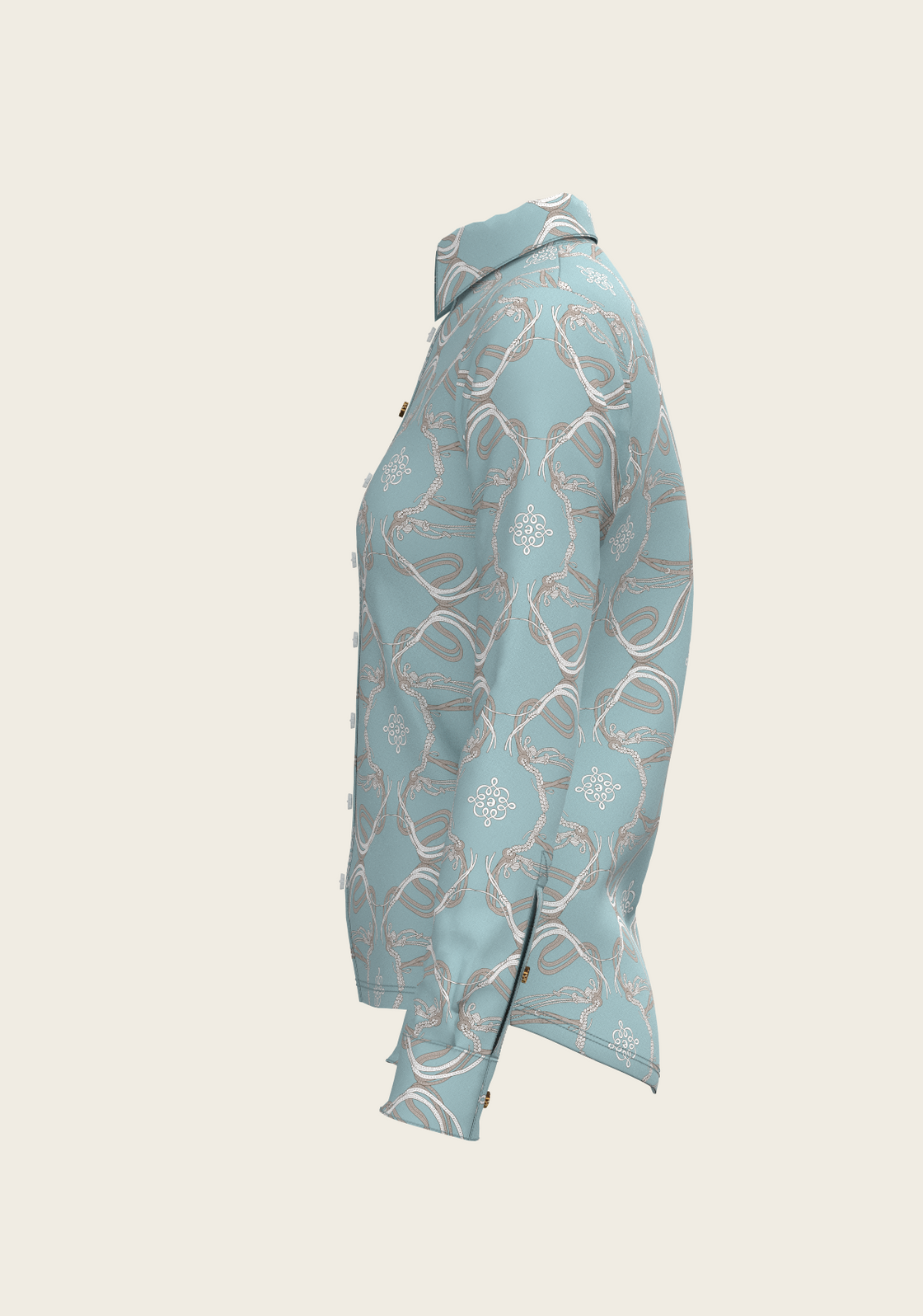 Roped Bridles on Sky Blue Ladies Button Shirt