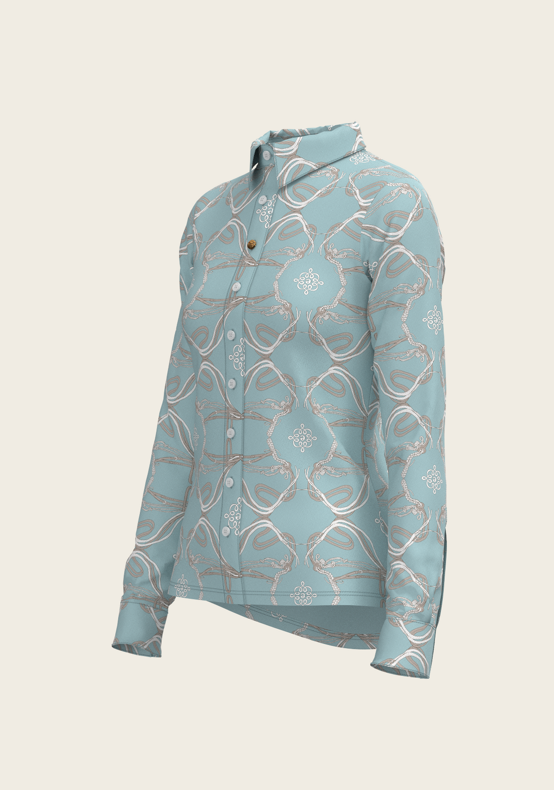 Roped Bridles on Sky Blue Ladies Button Shirt