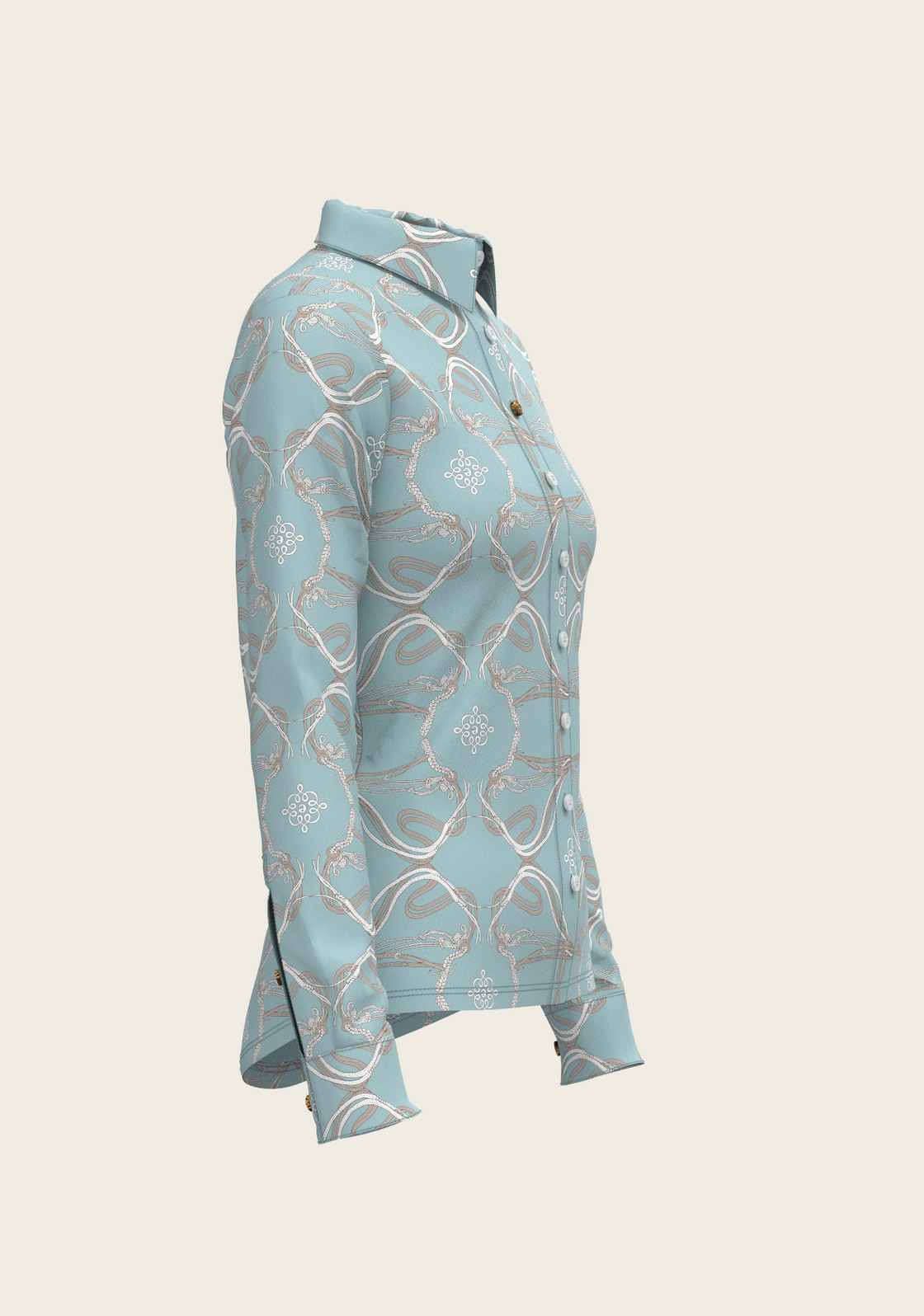 Roped Bridles on Sky Blue Ladies Button Shirt